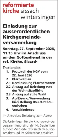 Inserat: Kirchgemeindeversammlung