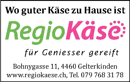 Logo von RegioKäse mit Pfotenabdrücken und dem Slogan «für Geniesser gereift»