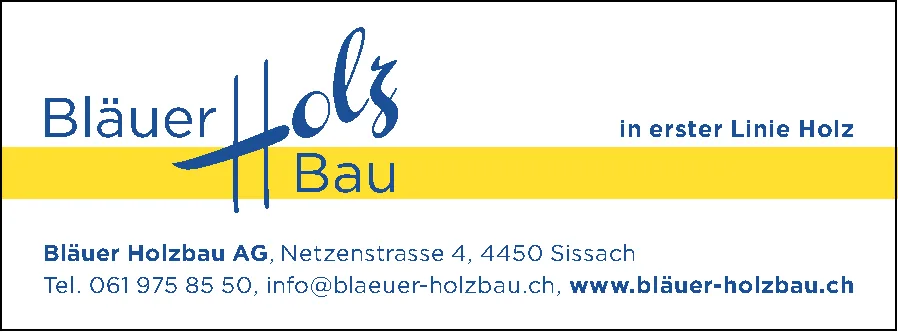 Logo von Bläuer Holzbau mit dem Schriftzug «Holz» und dem Slogan «in erster Linie Holz»