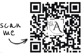 Ein QR-Code mit einem Logo in der Mitte und der Aufschrift „scan me“ mit einem Pfeil darauf.