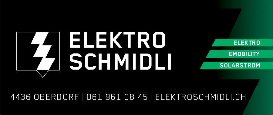 Logo von Elektro Schmidli mit Blitz-Symbol und den Stichworten Elektro, Emobility, Solarstrom