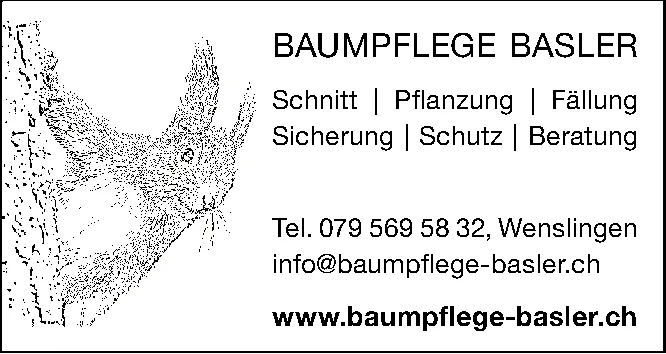 Gezeichnetes Eichhörnchen an einem Baumstamm neben dem Text der Baumpflegefirma