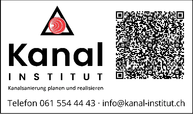 Logo von Kanal Institut mit Dreieck-Symbol und QR-Code auf weissem Hintergrund.