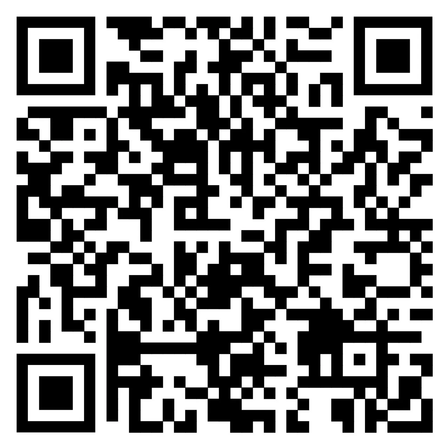 Ein quadratischer QR-Code aus schwarzen und weissen Pixeln.